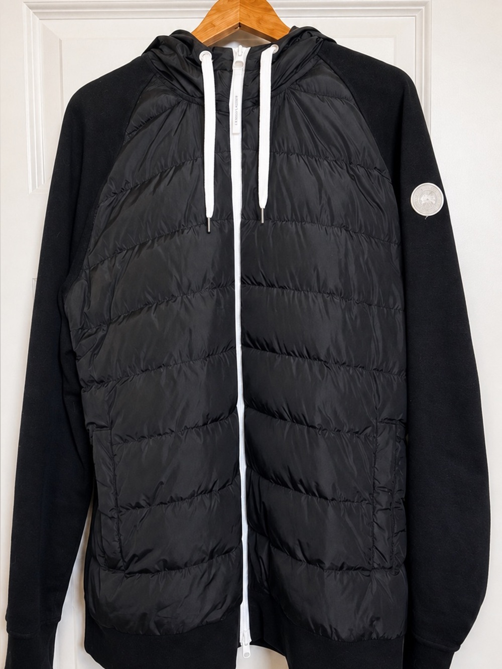 Canada Goose Black Quilted Hoodie Jacket with White Trim